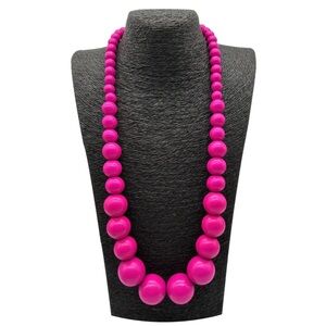 Long Hang Chunky Pink Wood Beaded Necklace